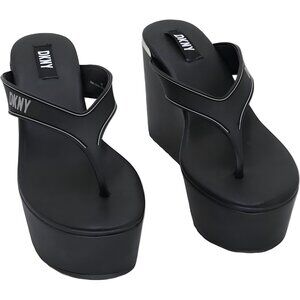 DKNY Trina Platform Wedge Toe Sandals Black US 6M
